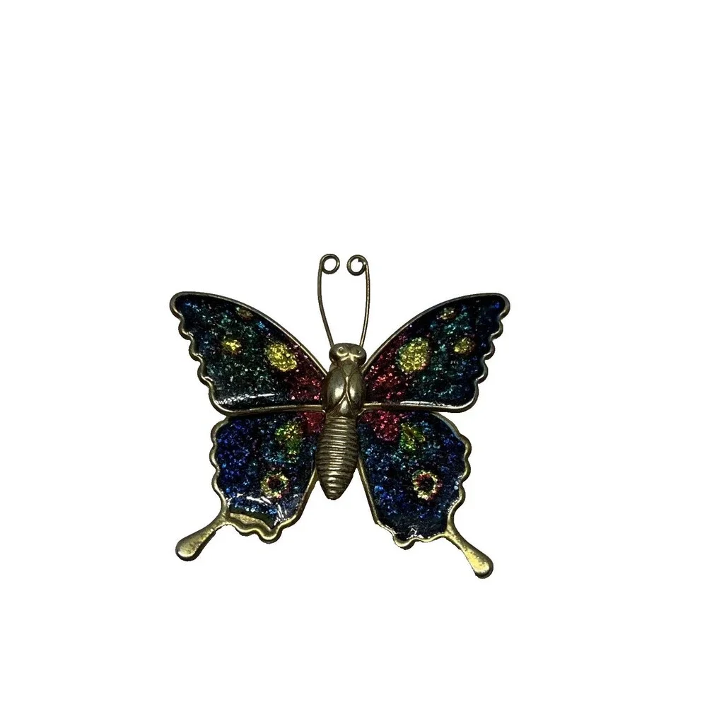 Vintage Colorful Butterfly Gold Tone‎ Clothespin Brooch Pin